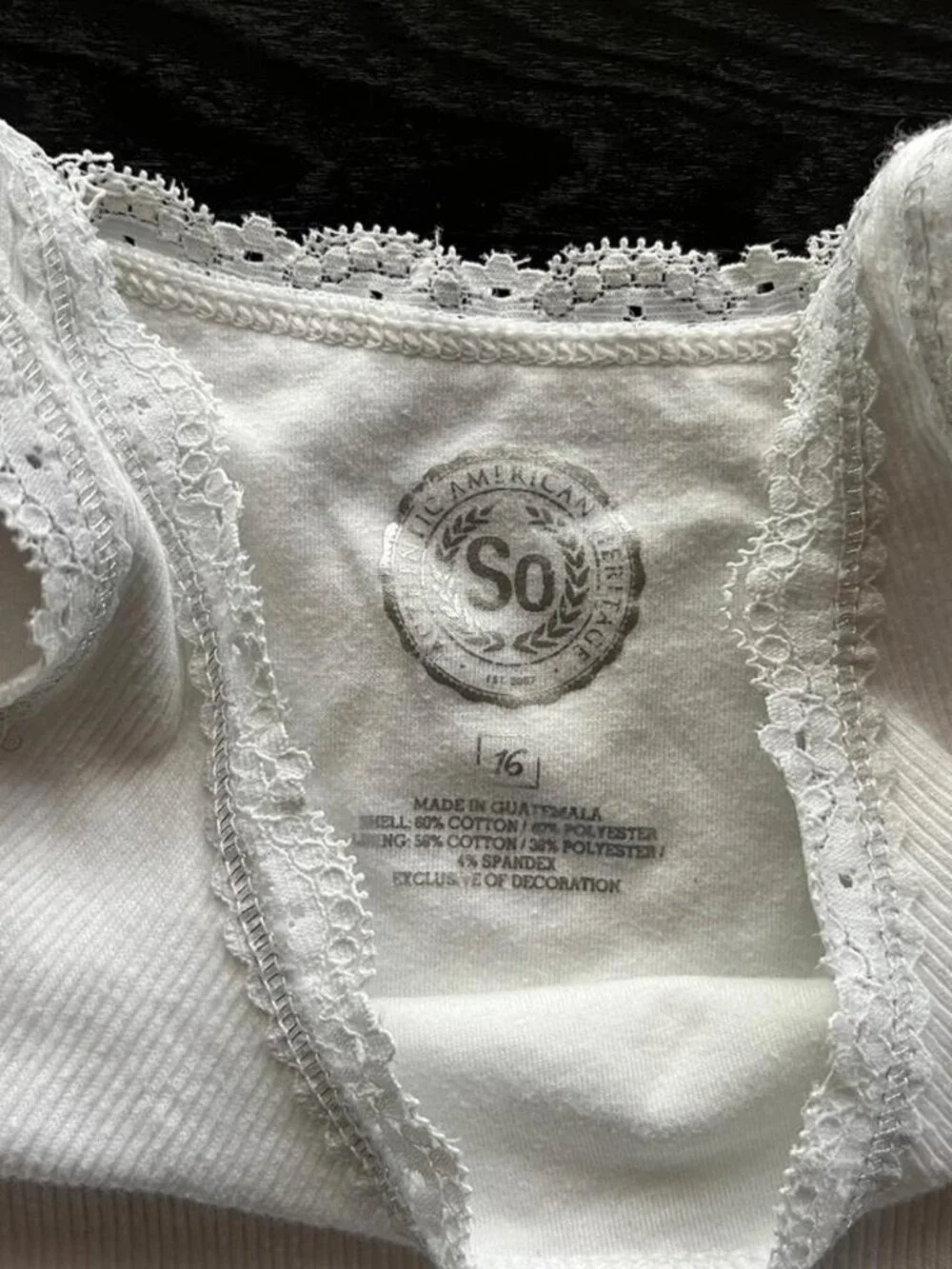SO White Lace Trim Ribbed Shelf Bra Camisole